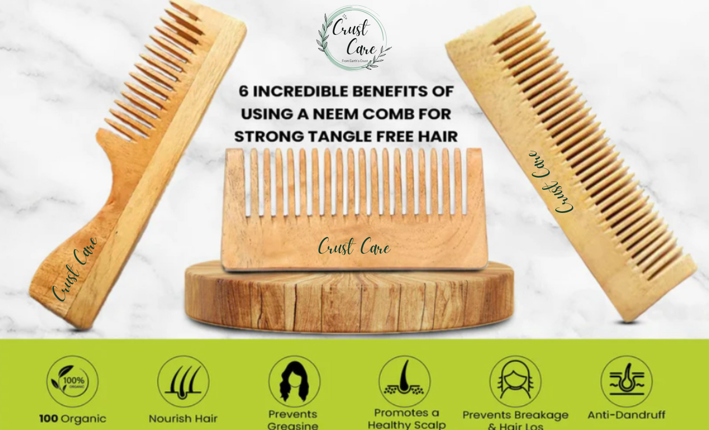 Crust Care's "Neem wood comb (pack of 3)"