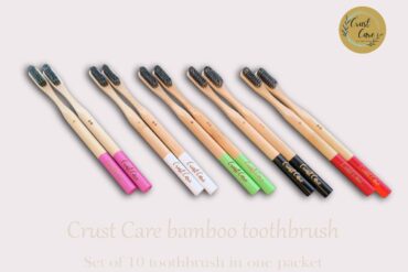 Pack of 10 Round Handle, Biodegradable Bamboo Toothbrush Family Pack (10-Pack), Color-Coded Bottoms, Individually Packed – Oral Care Set