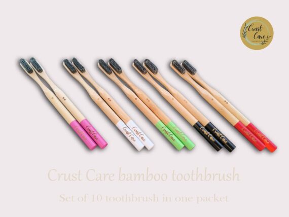Pack of 10 Round Handle, Biodegradable Bamboo Toothbrush Family Pack (10-Pack), Color-Coded Bottoms, Individually Packed – Oral Care Set
