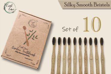 Pack of 10 Charcoal Biodegradable Bamboo Toothbrush Family Pack (10-Pack) with Charcoal Bristles, Individually Packed + 2 Free Bamboo Tongue Cleaners – Oral Care Set