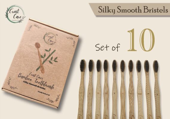Pack of 10 Charcoal Biodegradable Bamboo Toothbrush Family Pack (10-Pack) with Charcoal Bristles, Individually Packed + 2 Free Bamboo Tongue Cleaners – Oral Care Set